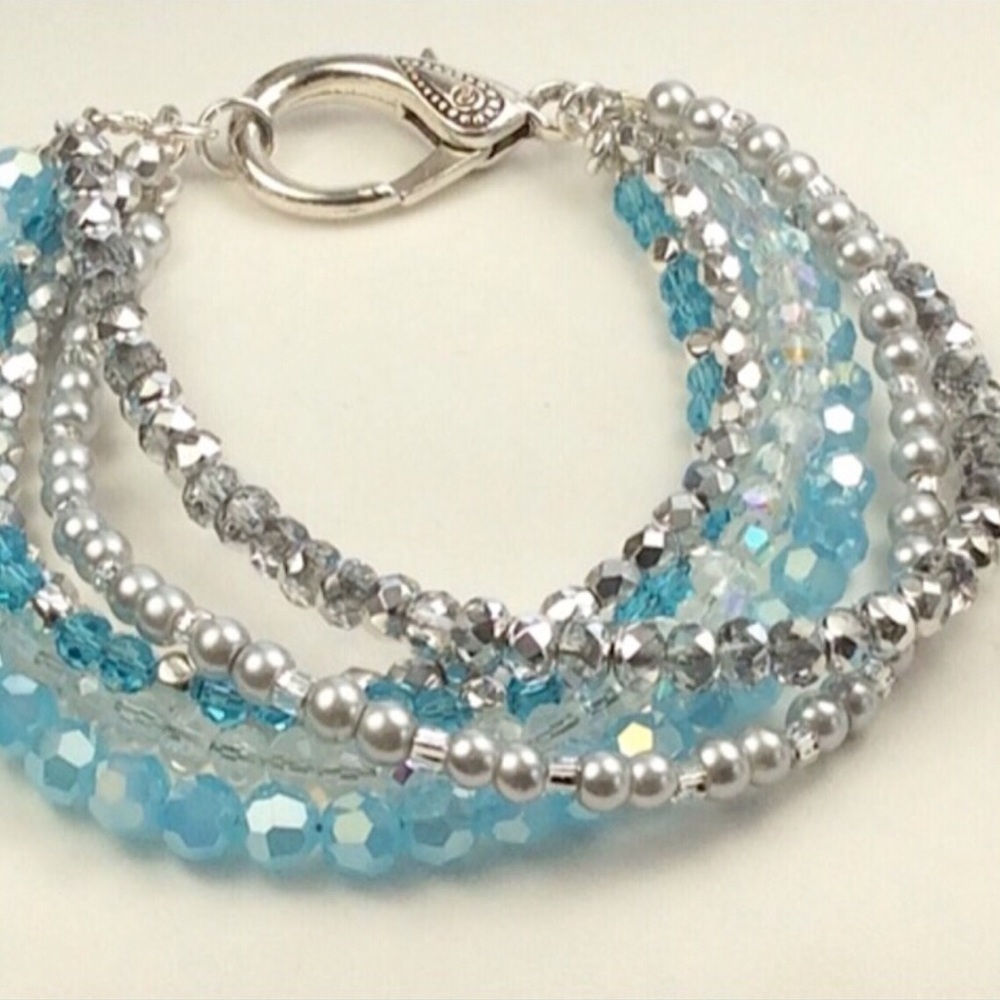 BOHO CRYSTAL STRAND BRACELET, Handmade Cuff Bracelet